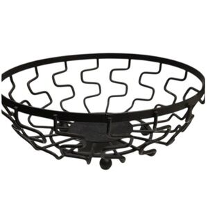 HEAVY Metal Console Bowl With Key Geometric Pattern Black W/ Ball Feet Vintage